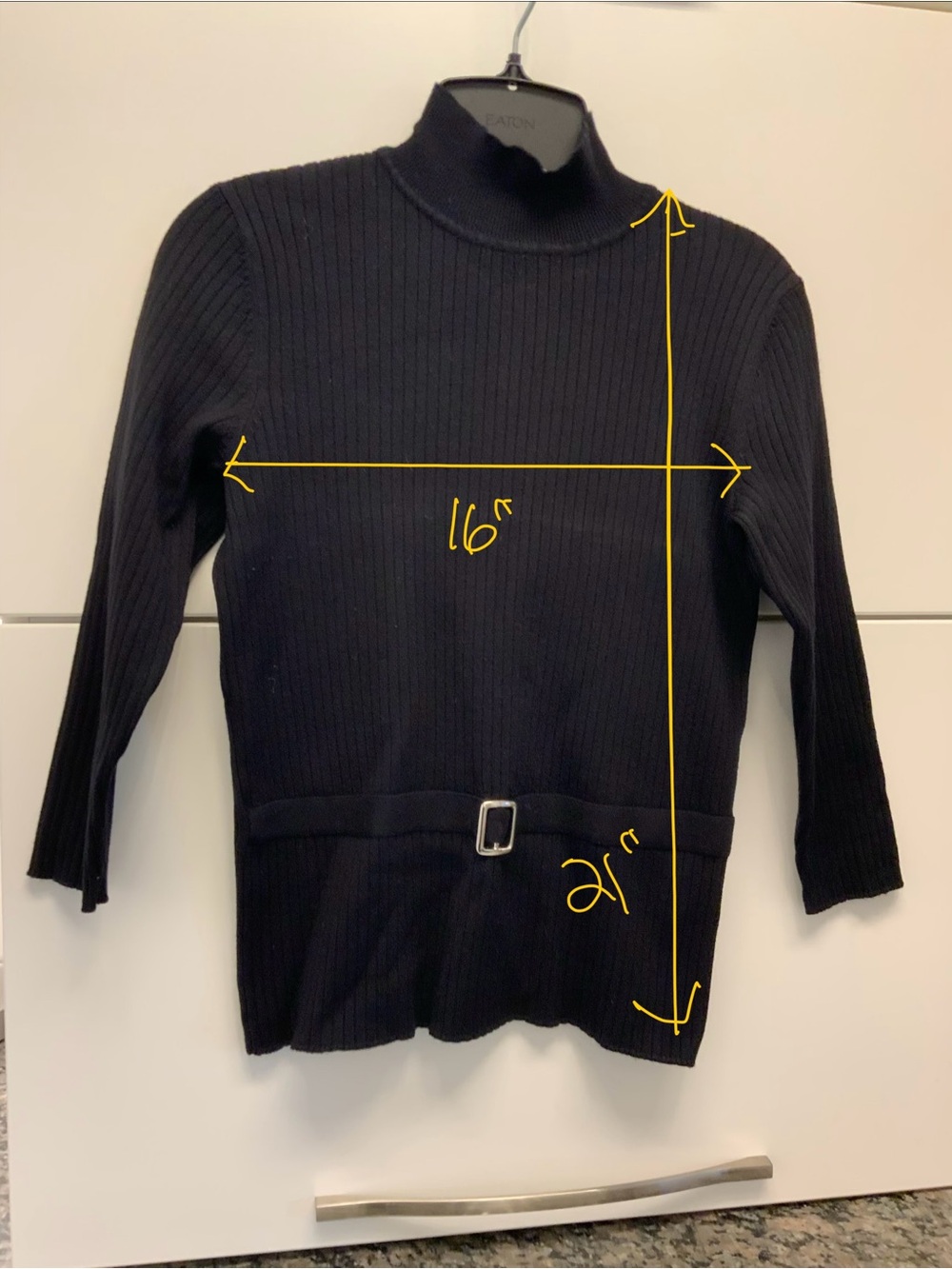 mat. Black Ribbed Mock-Neck Sweater with Waist Buckle